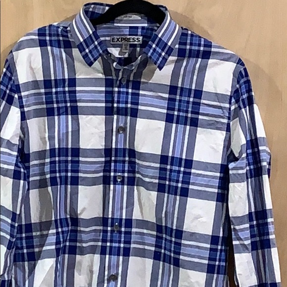 Express Other - Express Men’s White/Blue Plaid Button Down Shirt M